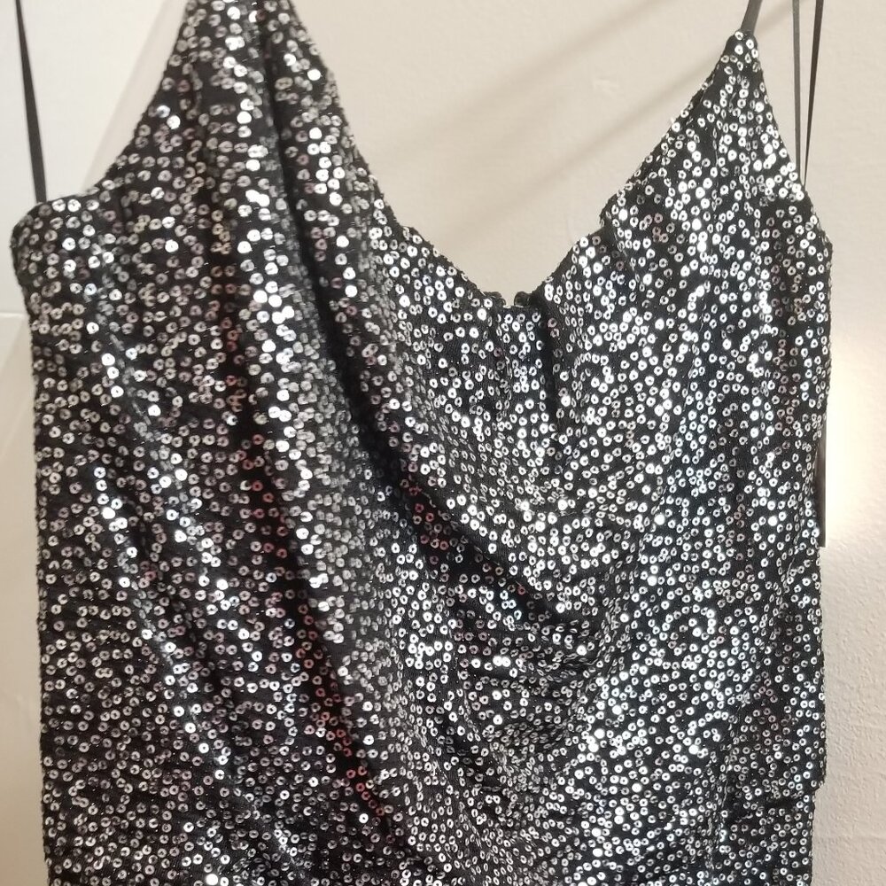 H by Halston Sequins Black A-Line Dress.Size 4. Fully Lined.Adjustable straps